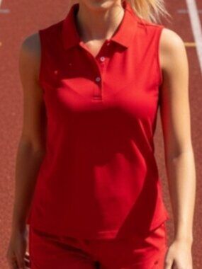 Tory Sport Tech Pique Sleeveless Polo Golf Shirt, Red, Activewear - Womens XL
